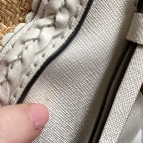 KATE SPADE White Leather  Wicker Two Top Handle Satchel Crossbody Shoulder Bag - Picture 13 of 15